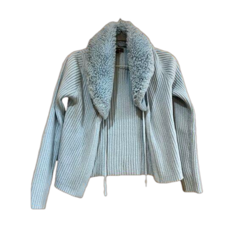 Primark women’s blue faux fur and ribbed fabric  jacket